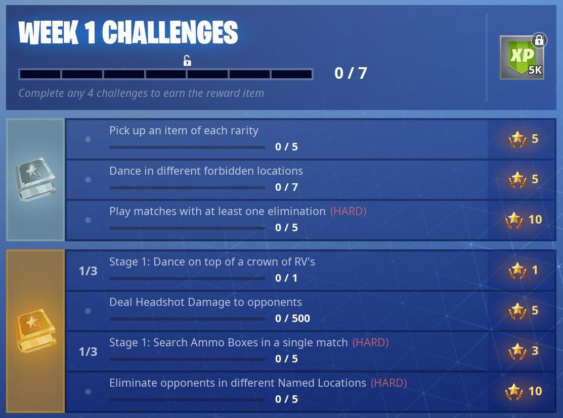 Fortnite season 7 week 1 challenges cheat sheet