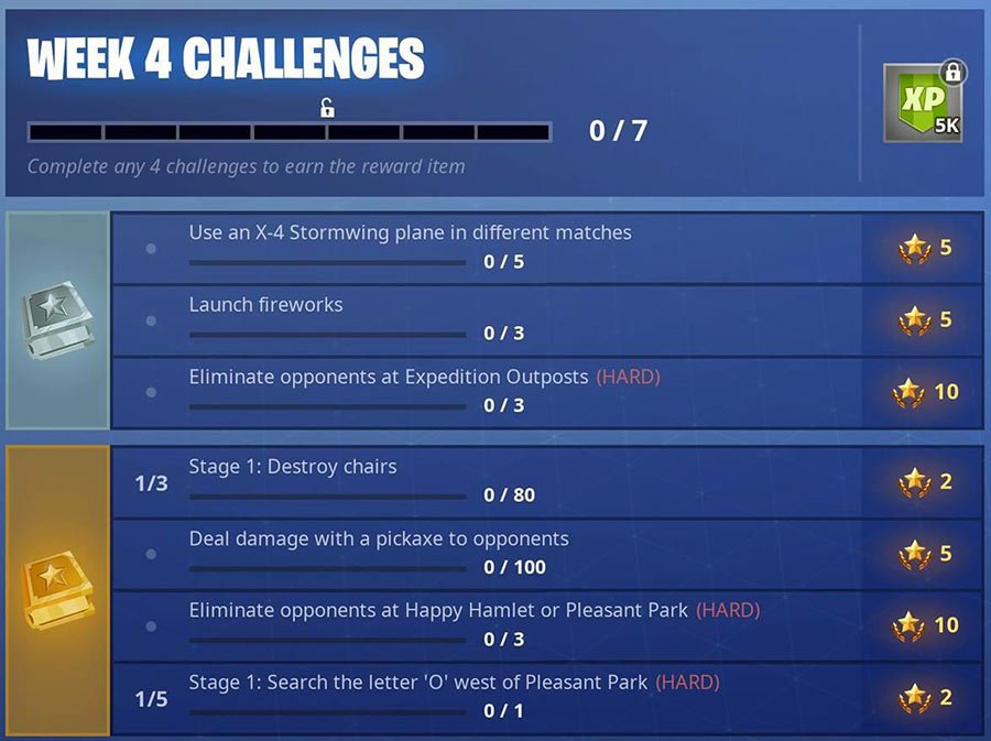 fortnite season7 week4 challenges - week 4 fortnite cheat sheet