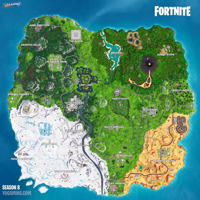 Fortnite Season 8 High Resolution Map with Names